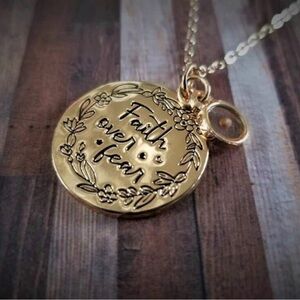 Gold Tone Faith over Fear Medallion Necklace